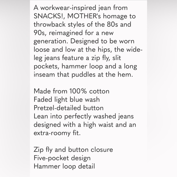 NWT MOTHER DENIM SNACKS THE FUN DIP UTILITY PUDDLE - Picture 13 of 14